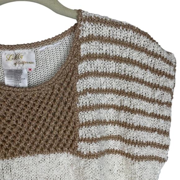 Vintage 80s cream gold metallic abstract print sleeveless sweater size medium - Picture 3 of 6